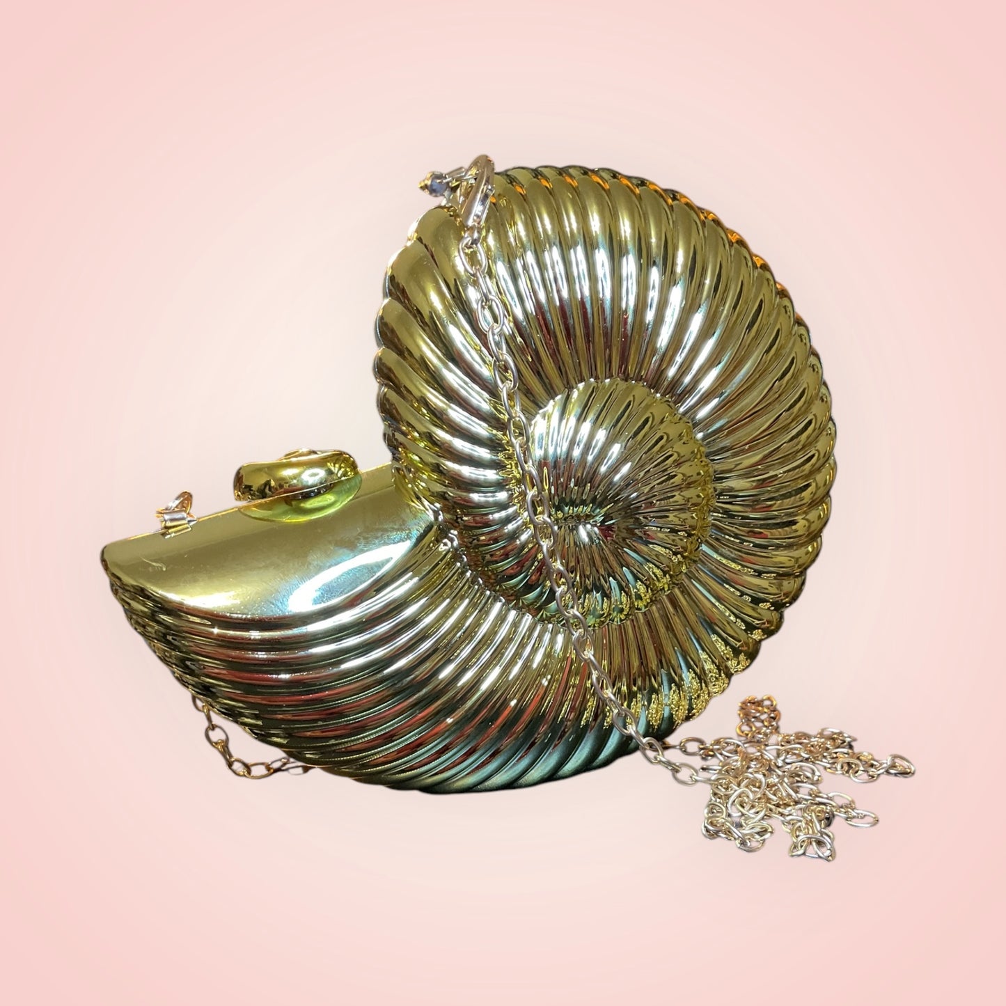 Retro Gold Seashell Conch Nautical Clutch Evening Bag with Chain