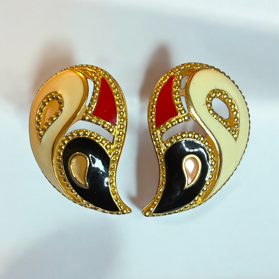 Vintage 1980s Enamel Red White Blue Avon Gold Tone Stud Earrings