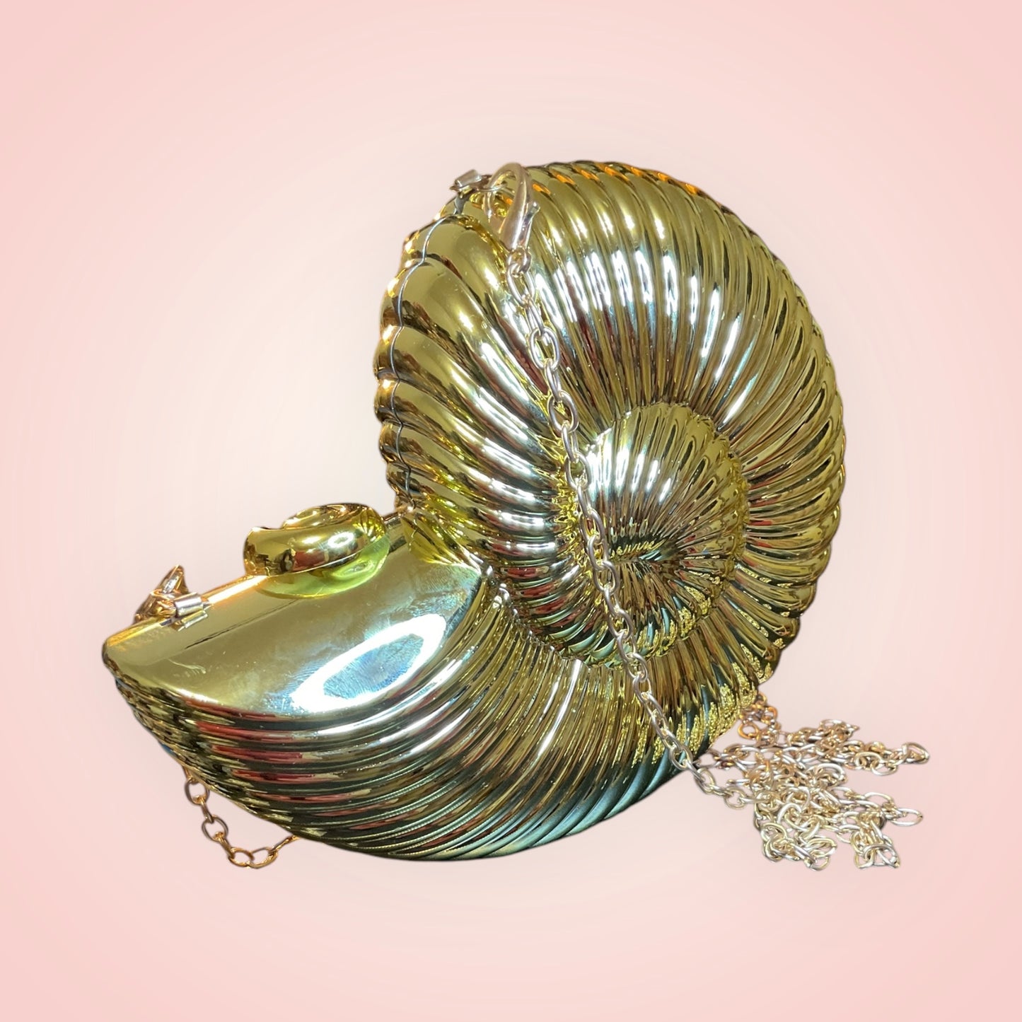 Retro Gold Seashell Conch Nautical Clutch Evening Bag with Chain