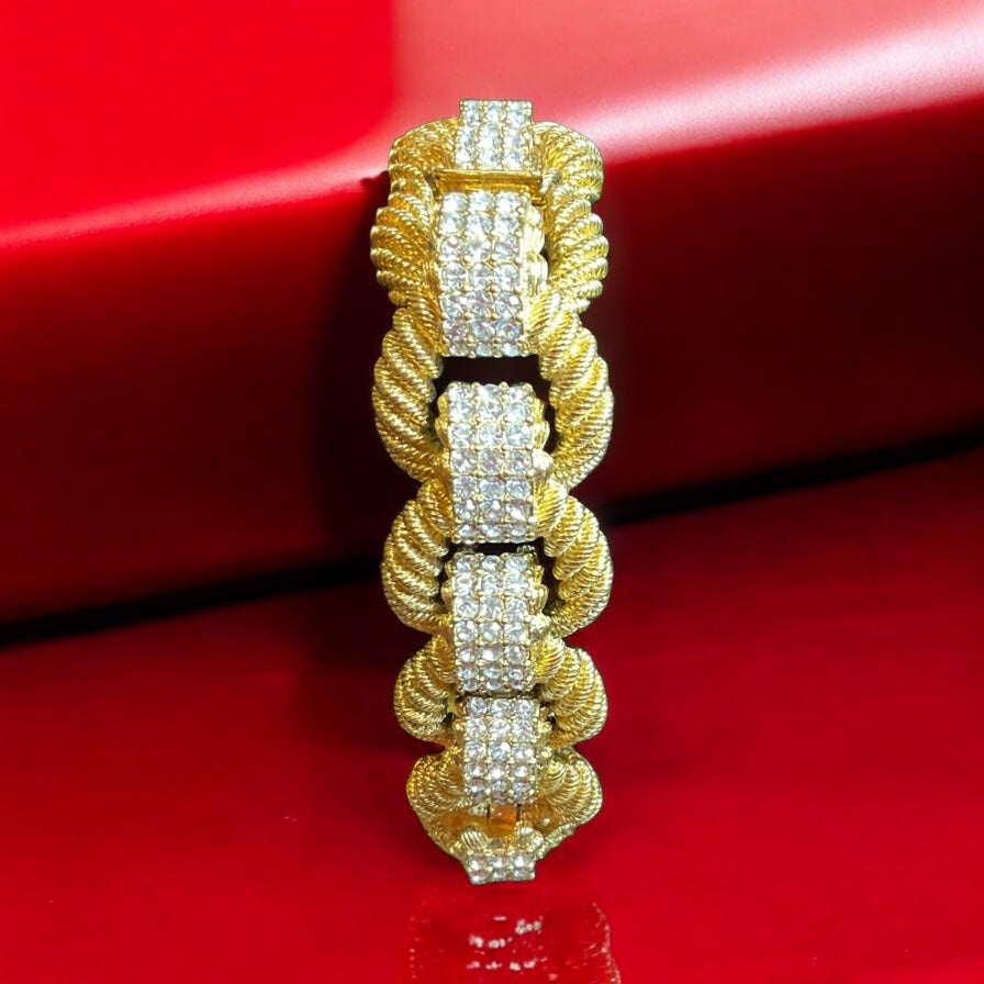 Rare Vintage Joan Rivers Signature Gold Tone Rope Crystal Bracelet