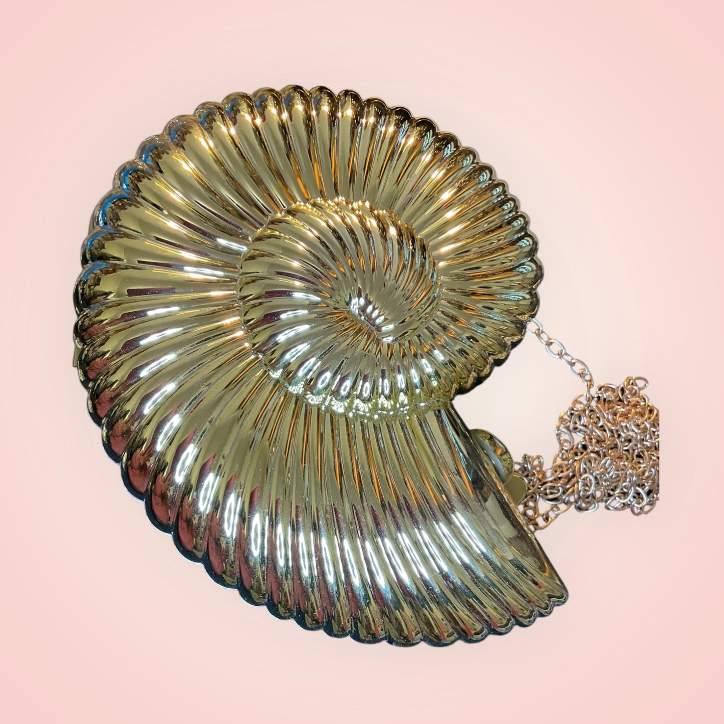 Retro Gold Seashell Conch Nautical Clutch Evening Bag with Chain