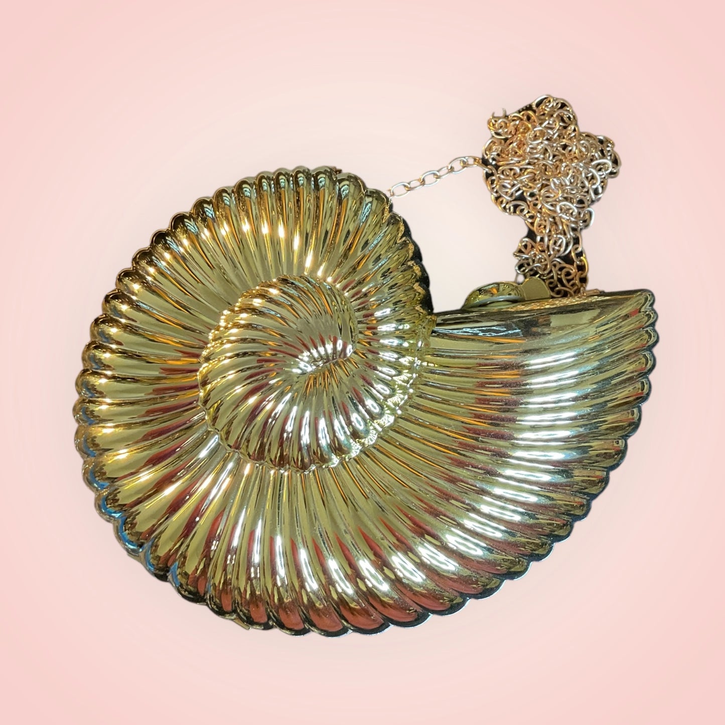 Retro Gold Seashell Conch Nautical Clutch Evening Bag with Chain