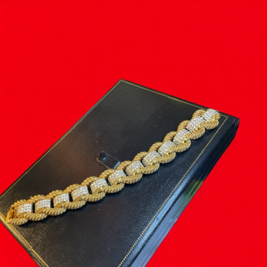 Rare Vintage Joan Rivers Signature Gold Tone Rope Crystal Bracelet