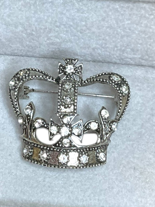 Vintage Crown with Rhinestones Brooch
