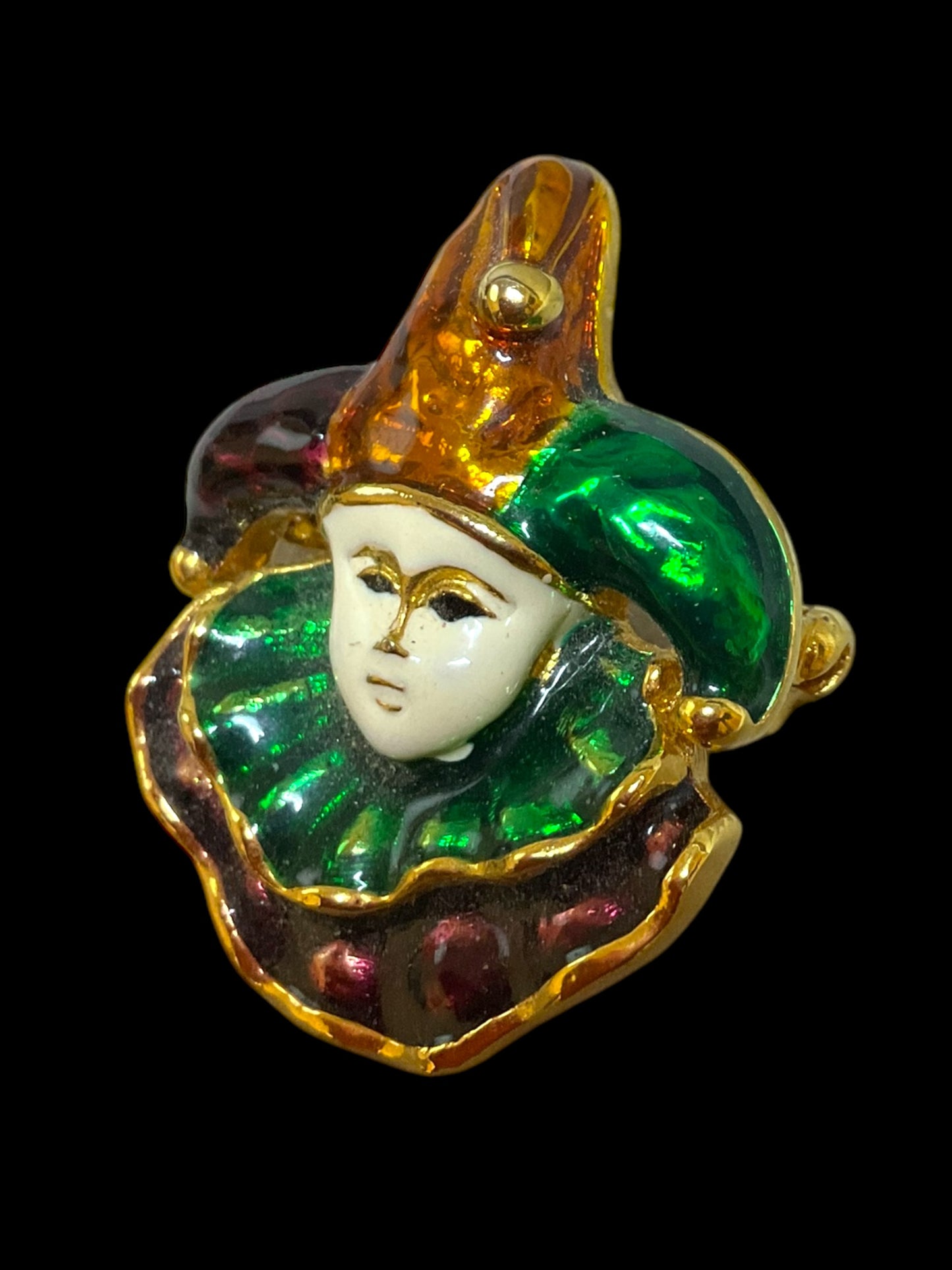 Vintage Mardi Gras Jester Clown Brooch-Pin