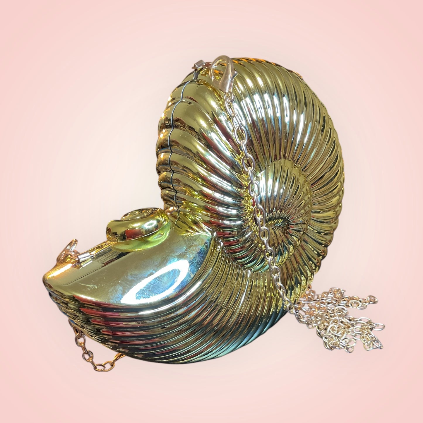 Retro Gold Seashell Conch Nautical Clutch Evening Bag with Chain