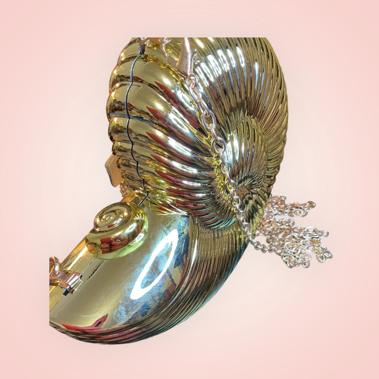 Retro Gold Seashell Conch Nautical Clutch Evening Bag with Chain