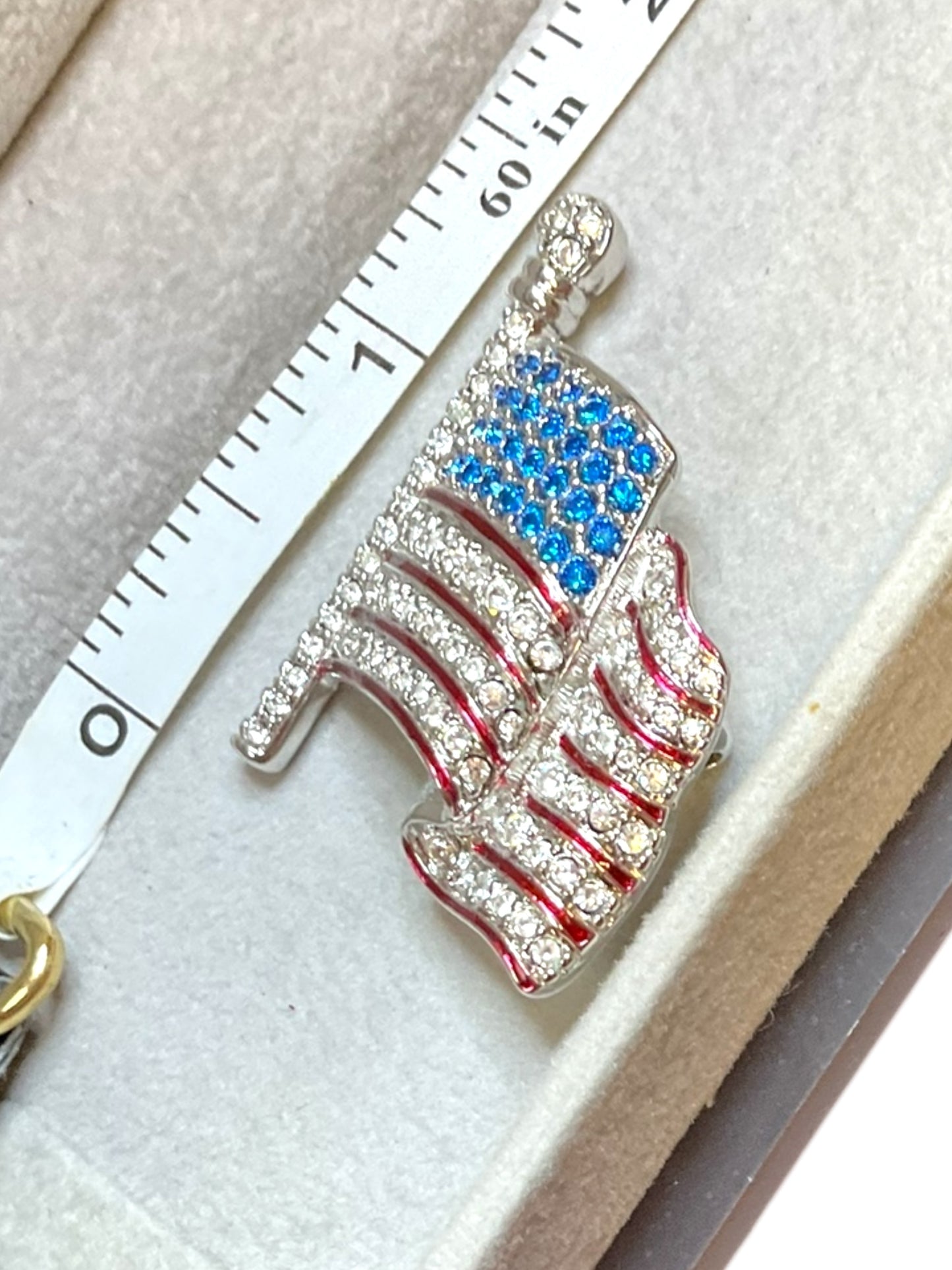 Swarovski Silver Tone Rhinestone US Flag Patriotic Brooch