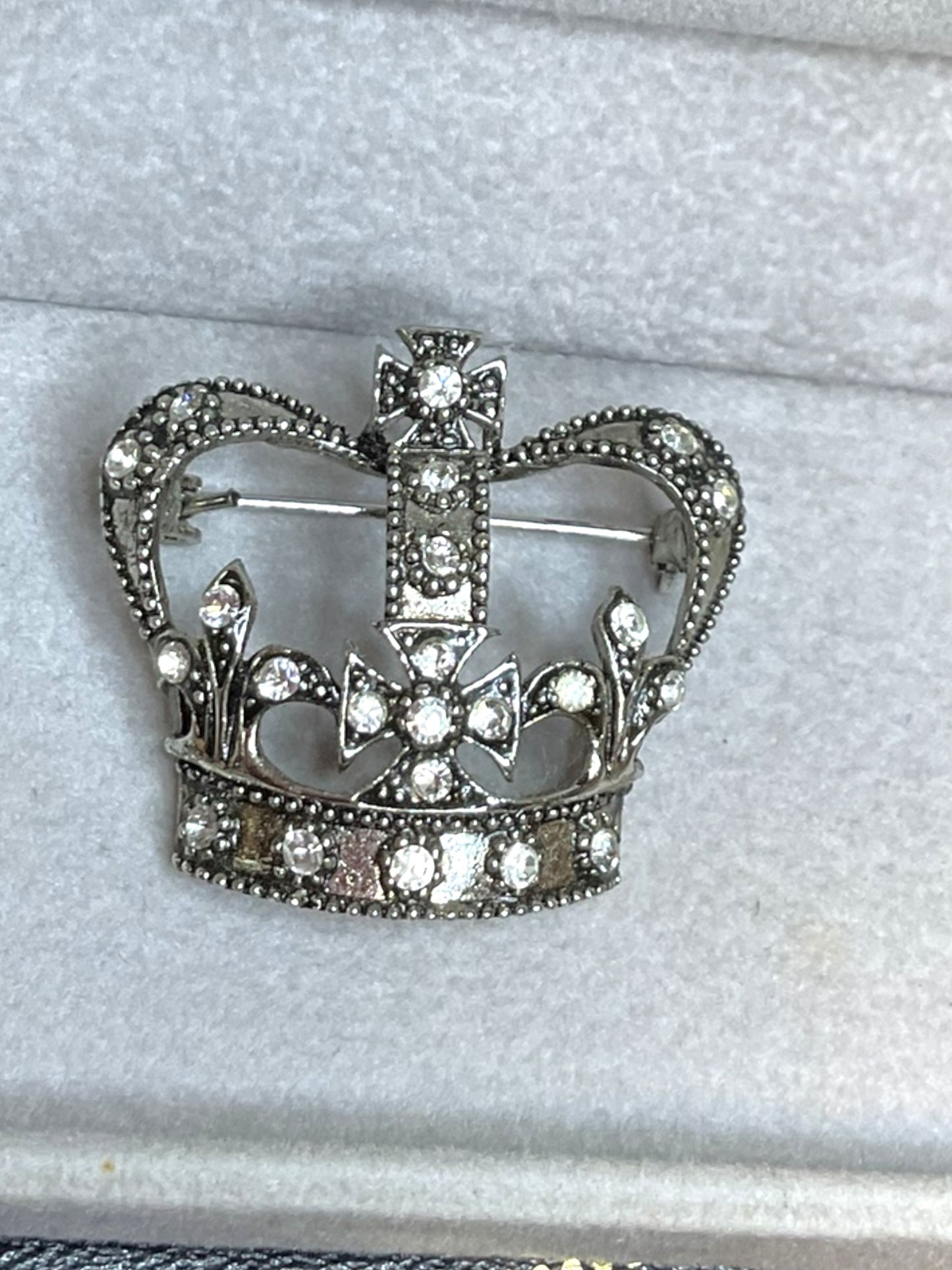 Vintage Crown with Rhinestones Brooch