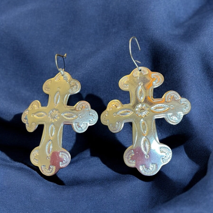 Vintage Sterling Silver 925 Southwestern Cross Dangle Earrings