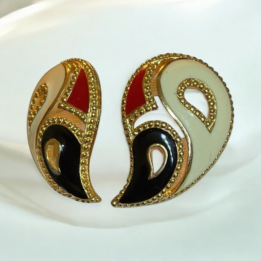 Vintage 1980s Enamel Red White Blue Avon Gold Tone Stud Earrings
