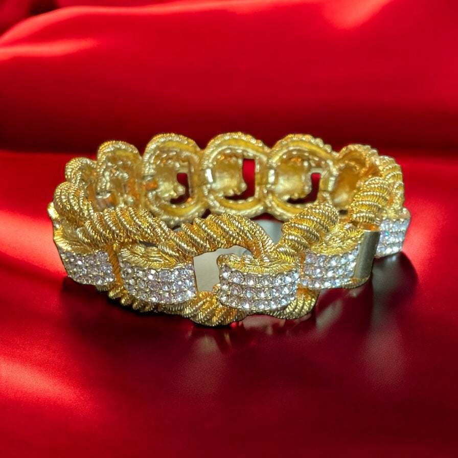 Rare Vintage Joan Rivers Signature Gold Tone Rope Crystal Bracelet