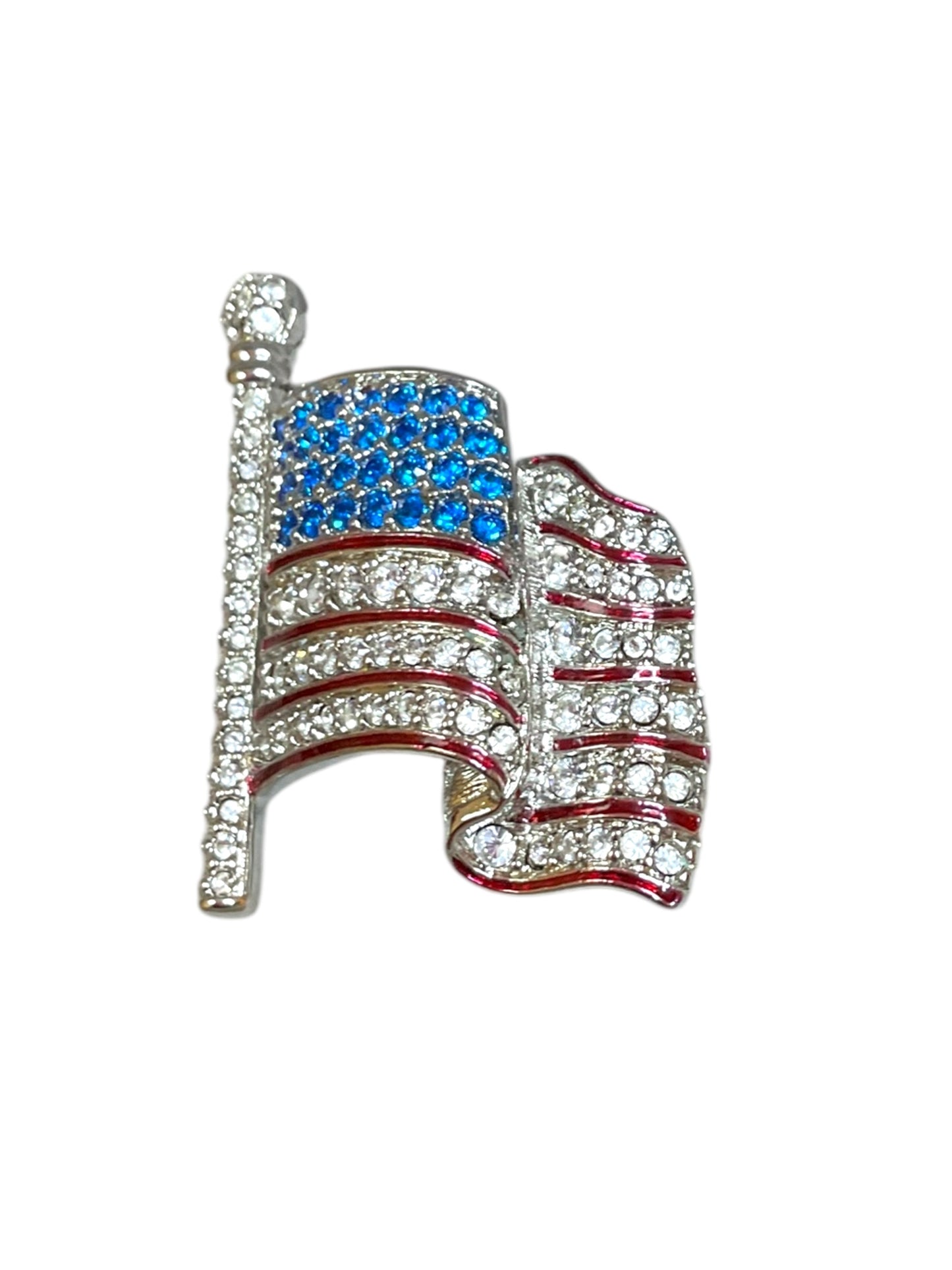 Swarovski Silver Tone Rhinestone US Flag Patriotic Brooch